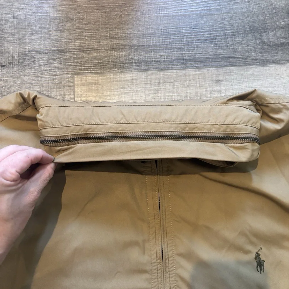 Polo Ralph Lauren Tuck Away Hooded Jacket Beige Full Zip Lined Men Size 2XLT